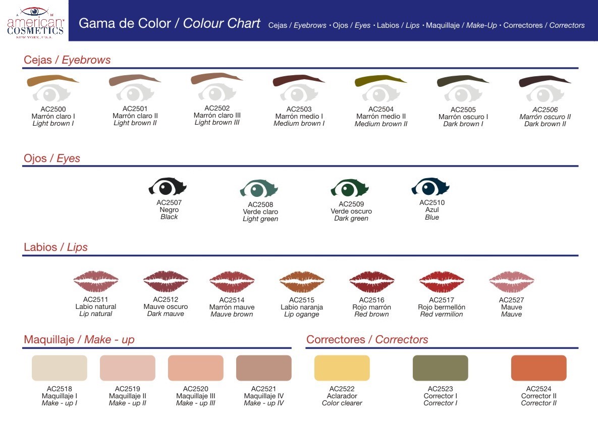 Carta de colores pigmentos American Cosmetics