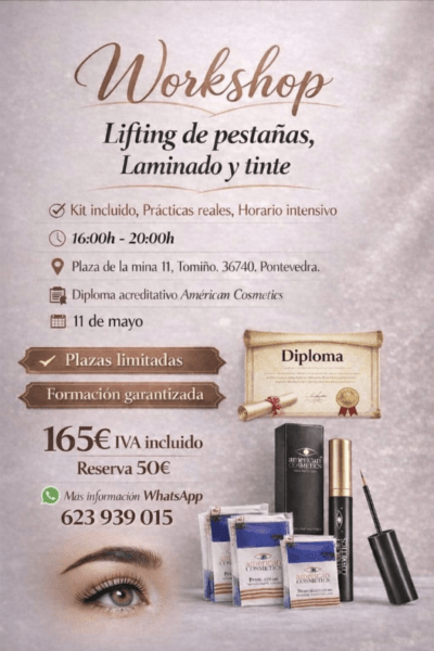 lifting de pestañas, laminado y tinte, curso
