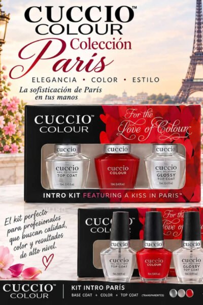 Esmalte de unas Cuccio Kit intro Kiss A Paris cartel